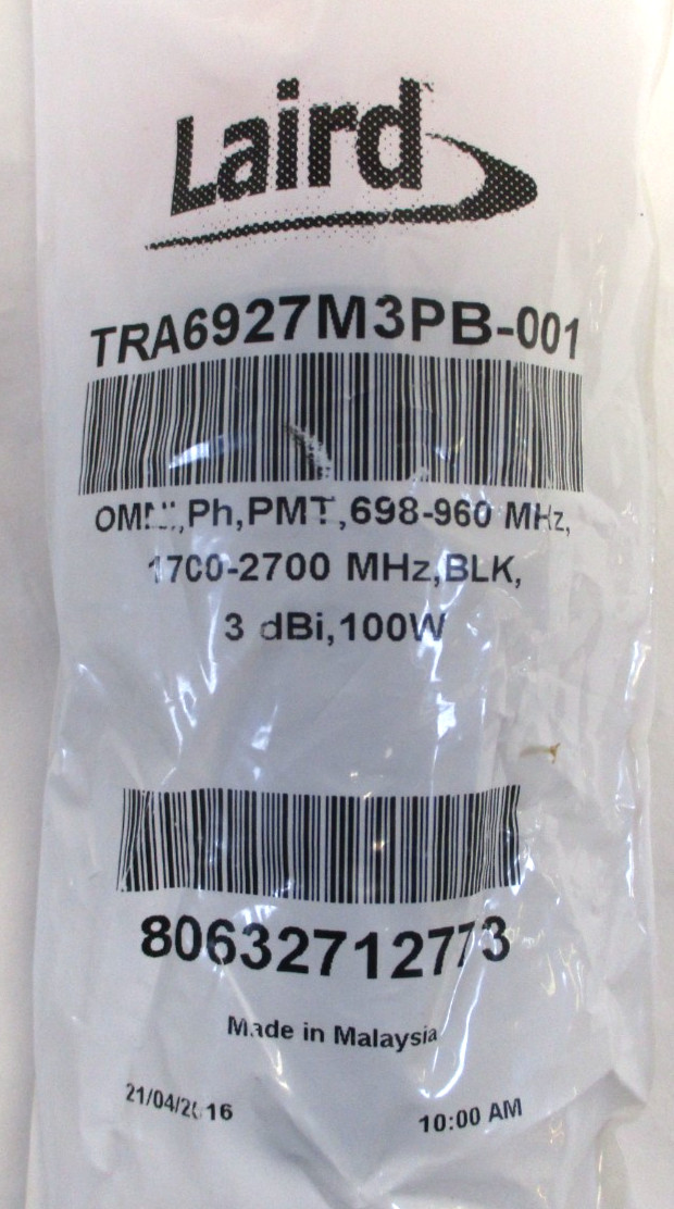 LAIRD, TRA6927M3PB-001, TE CONNECTIVITY ANTENNA, SURPLUS