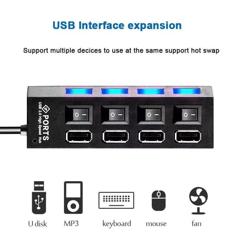7-Port USB 2.0 Multi Charger Hub +High Speed Adapter ON/OFF Switch Laptop PC LOT
