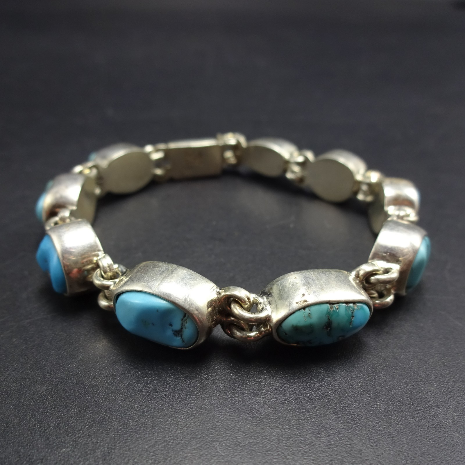 FEDERICO JIMENEZ Sterling Silver TURQUOISE Link Bracelet Gorgeous Natural Cabs