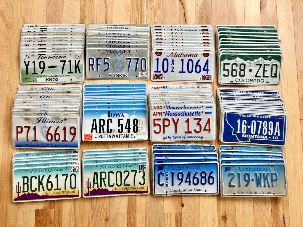 100 License Plates- 10 of Each State in Craft Condition