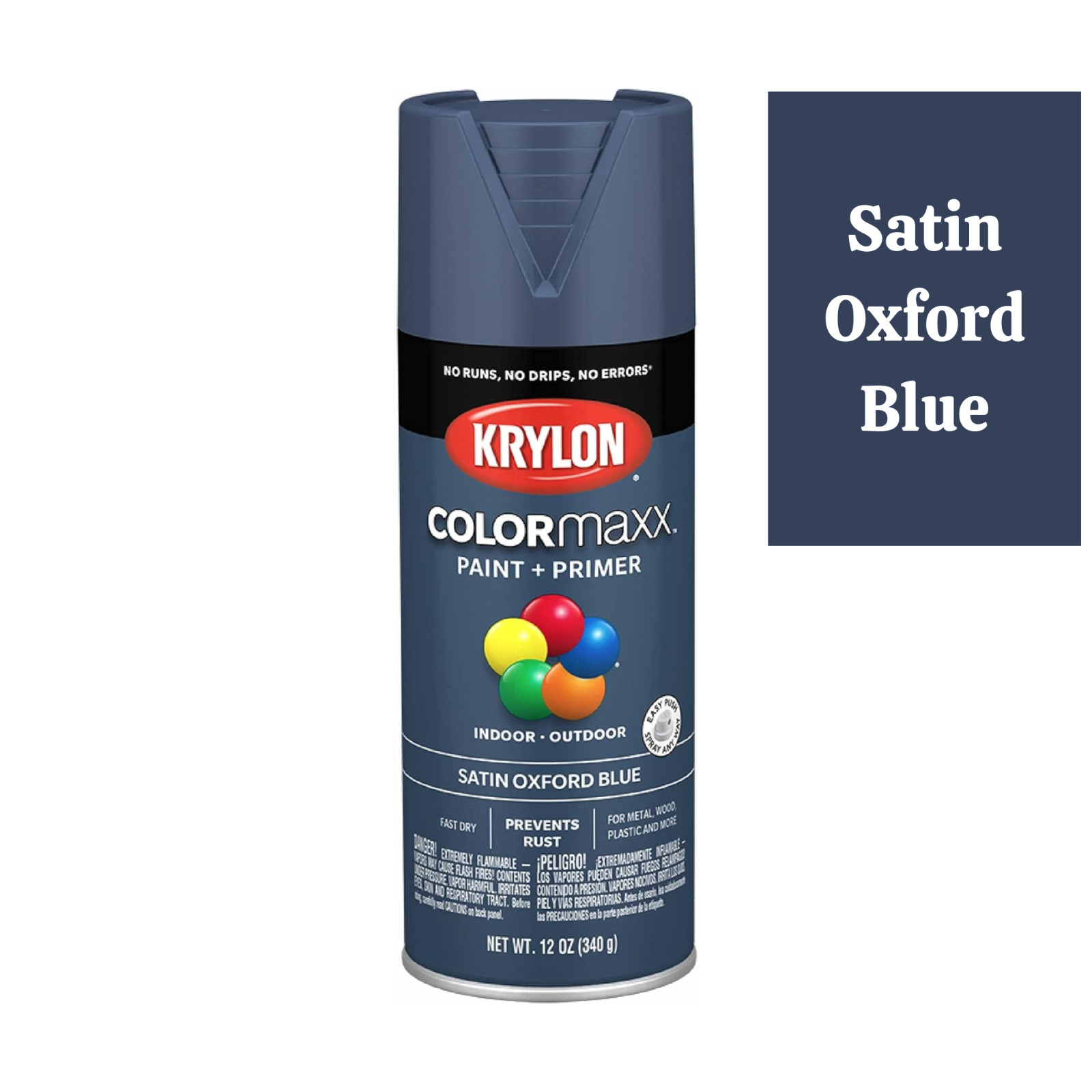 Krylon COLORmaxx K05571 Spray Paint and Primer - Satin Oxford Blue - 12 Ounce