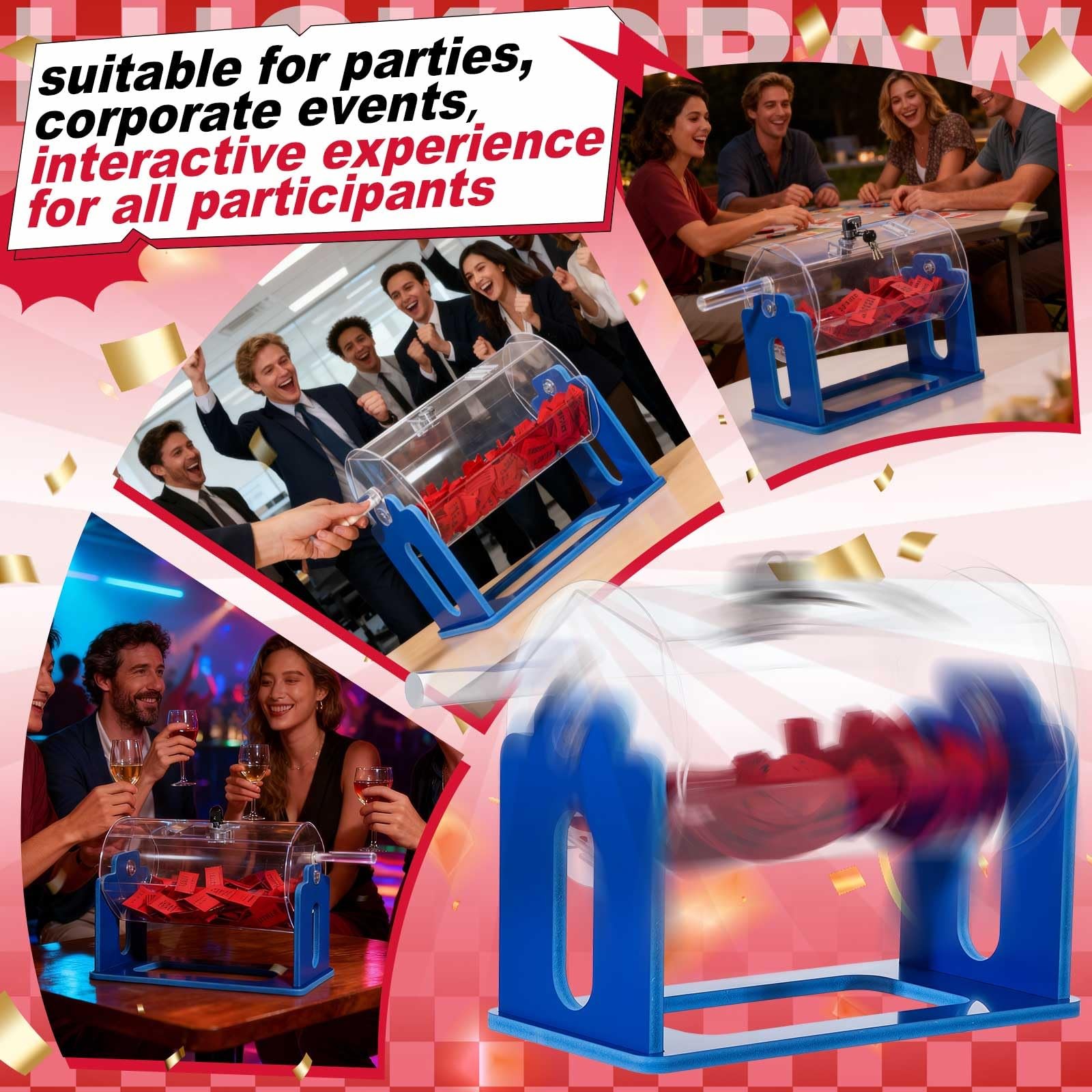 Acrylic Raffle Tickets Drum, 13 x 10.6 x 7 Inches Clear Raffle Tickets Box wi...