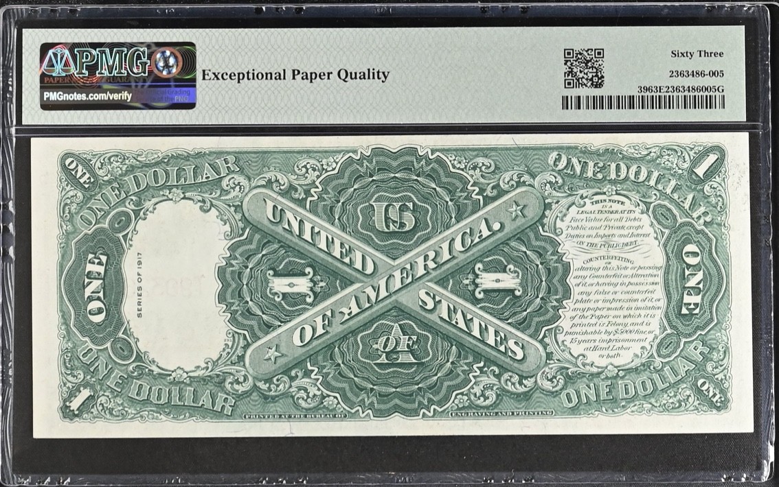 1917 $1 Legal Tender Bank Note PMG 63 EPQ FR.39 Speelman White