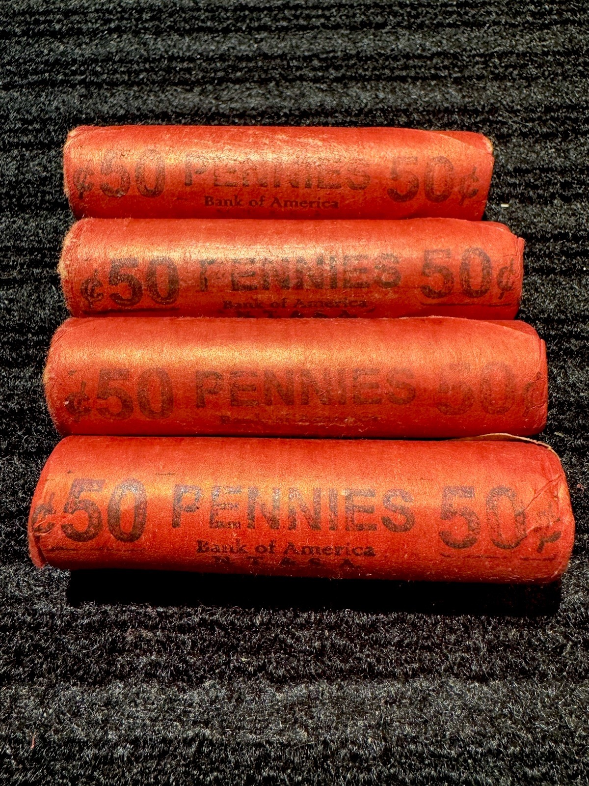 SEALED, UNSEARCHED, OBW (Old Bank Wrapper-RED) Wheat Cent Rolls, 1909-58 mixed