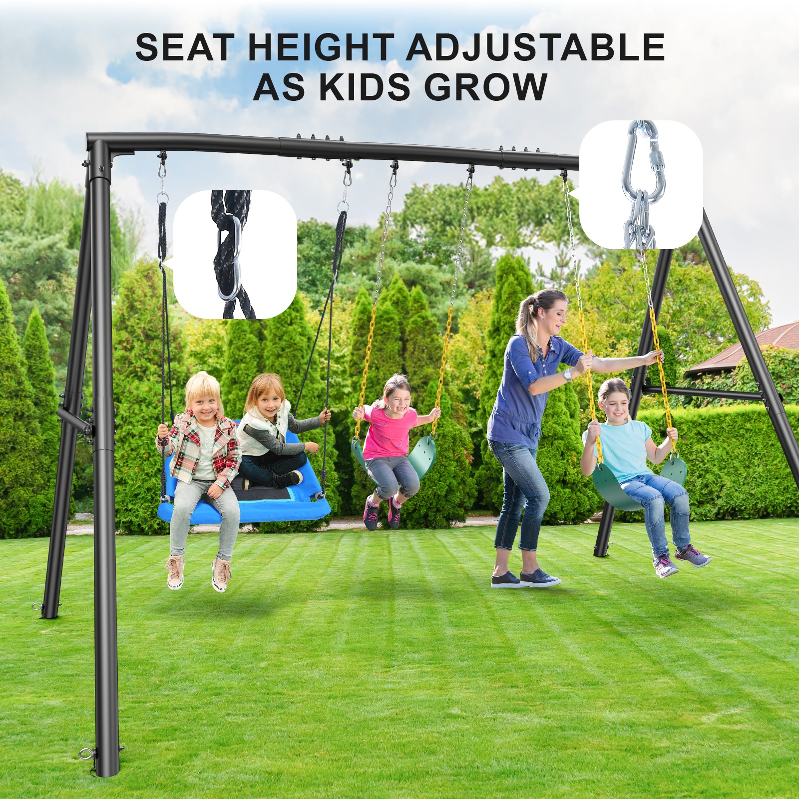 600lb Outdoor Swing Set for Backyard with 3 Swings Heavy Duty Metal Swing Stand