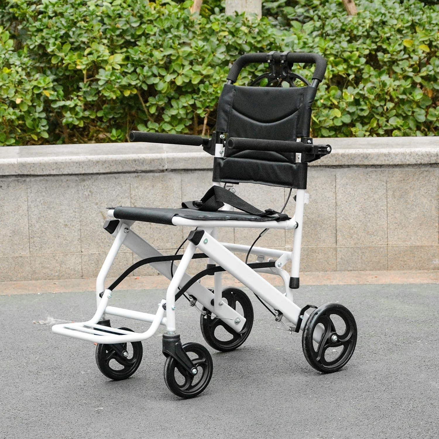 Only 16 lbs Ultra-Lightweight Foldable Transport Wheelchair, Dual handbrakes