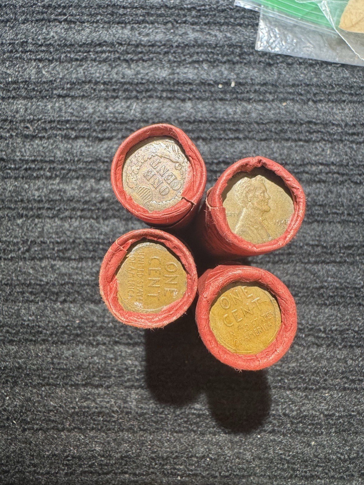 SEALED, UNSEARCHED, OBW (Old Bank Wrapper-RED) Wheat Cent Rolls, 1909-58 mixed