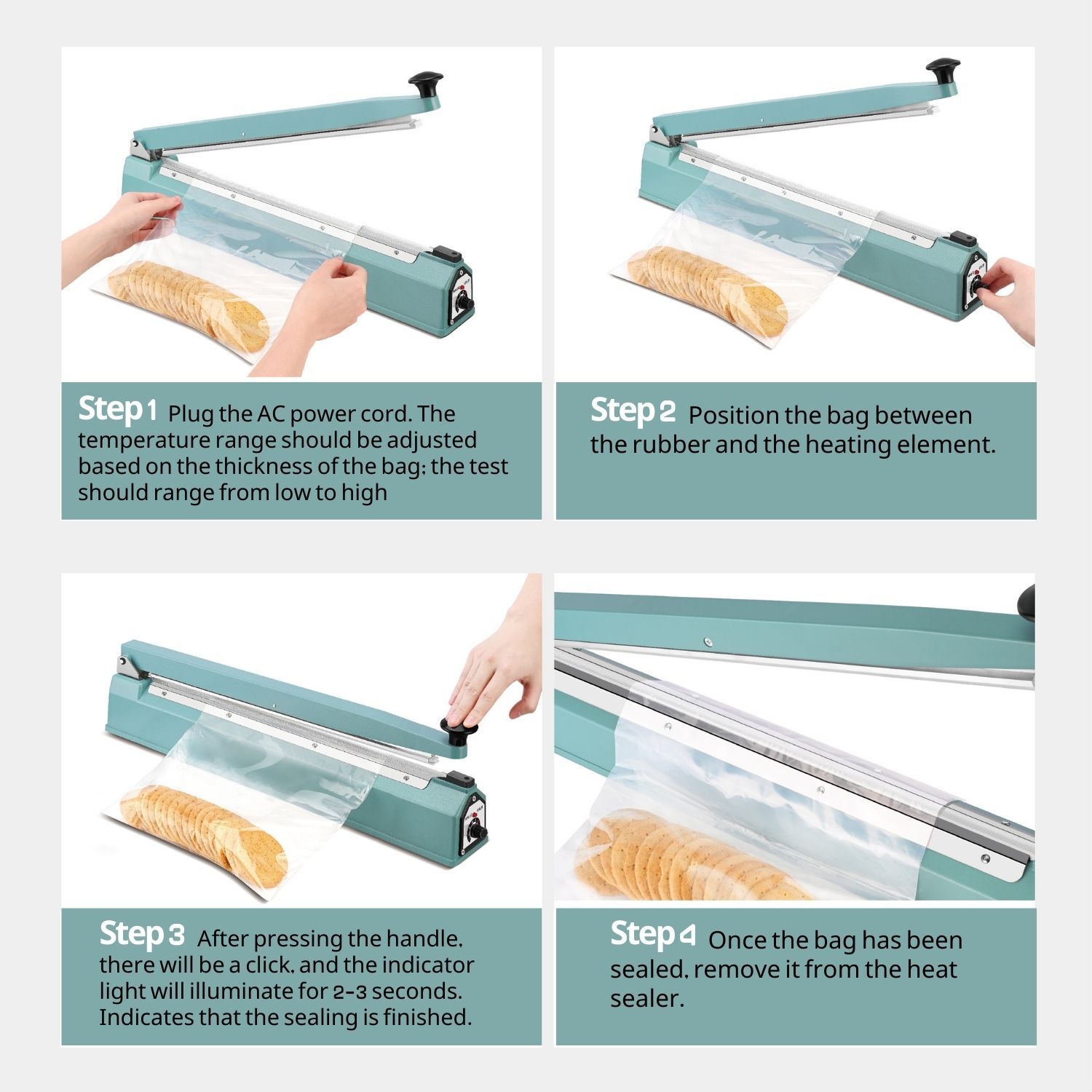 20" (500mm) Manual Impulse Heat Sealer 750W Poly Bag w/ Element Grip & Teflon