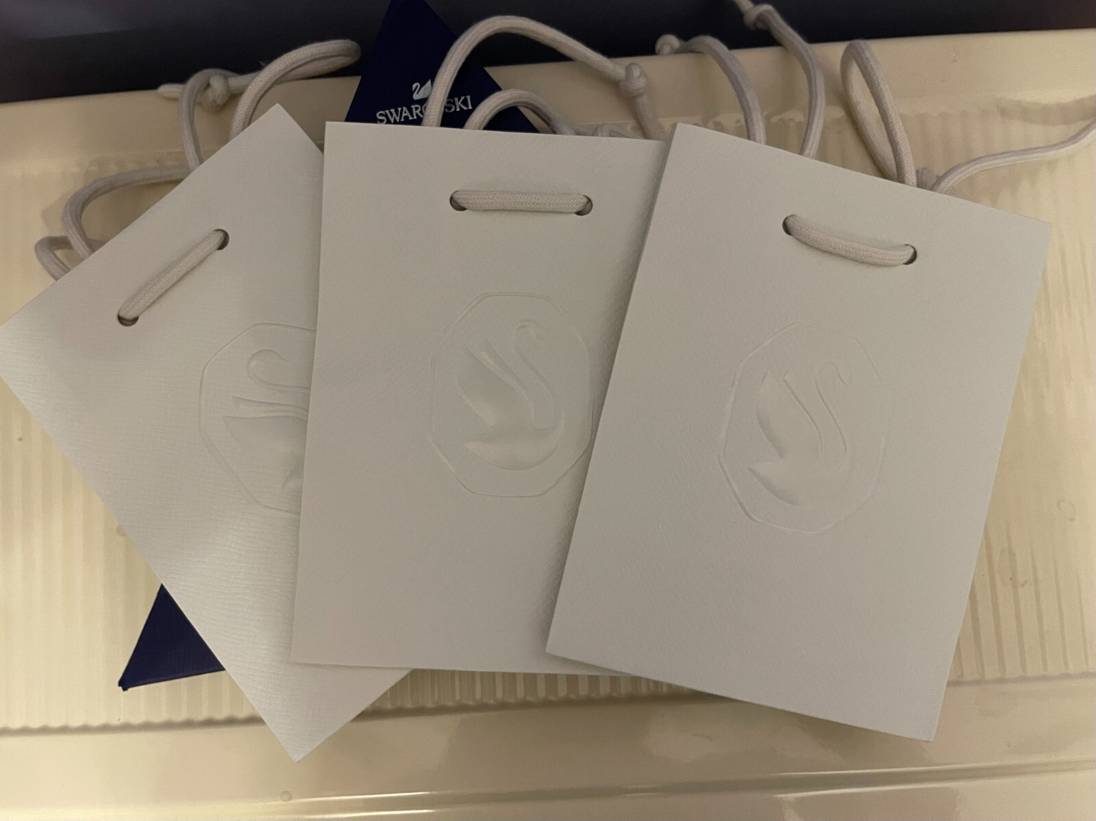 New Swarovski White Paper Gift Bag Swan Logo Size 6x5x3 inches Lot of 3 (small)