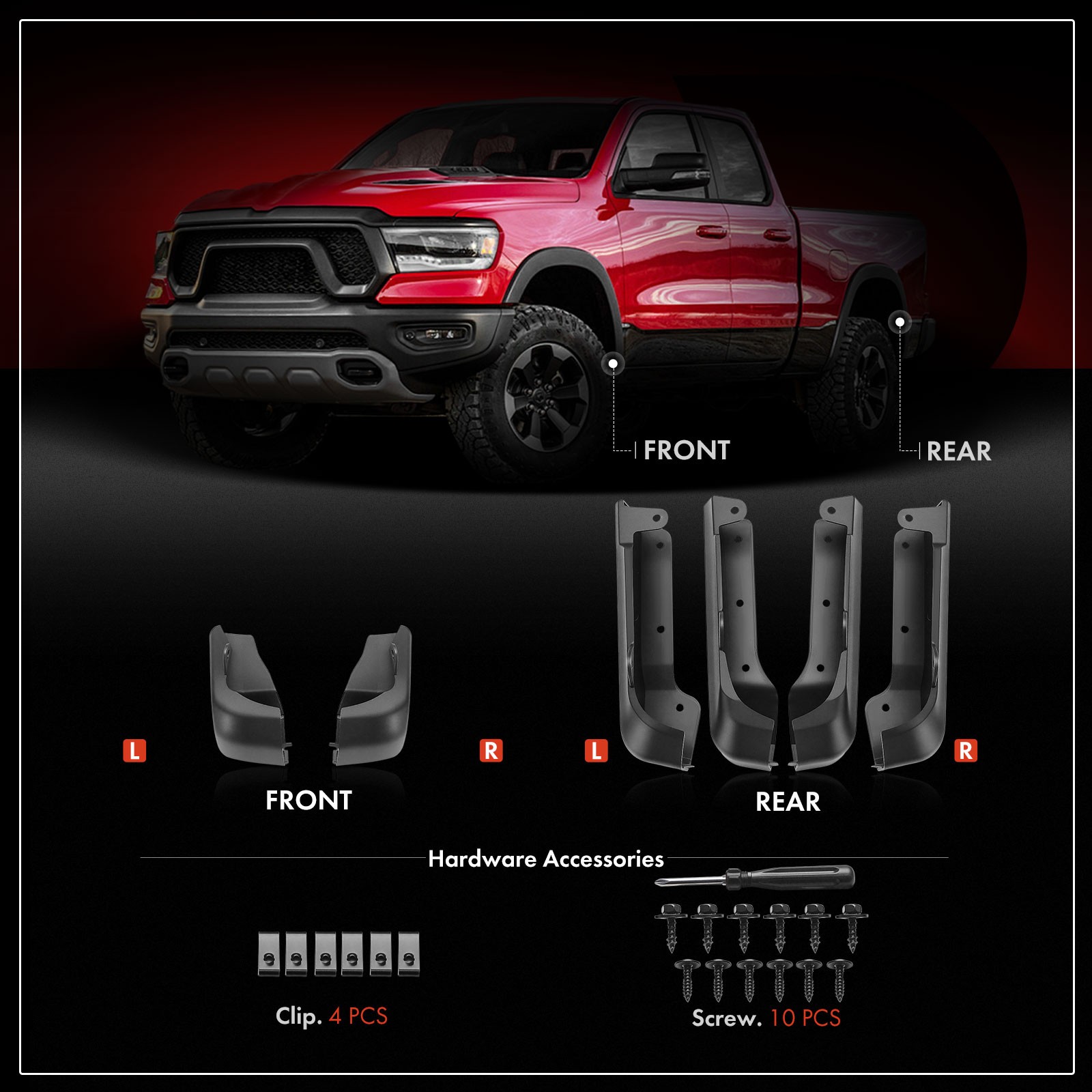 6x Front & Rear Mud Flap Delete for GMC Sierra 2500 HD Sierra 3500 HD 2020-2025