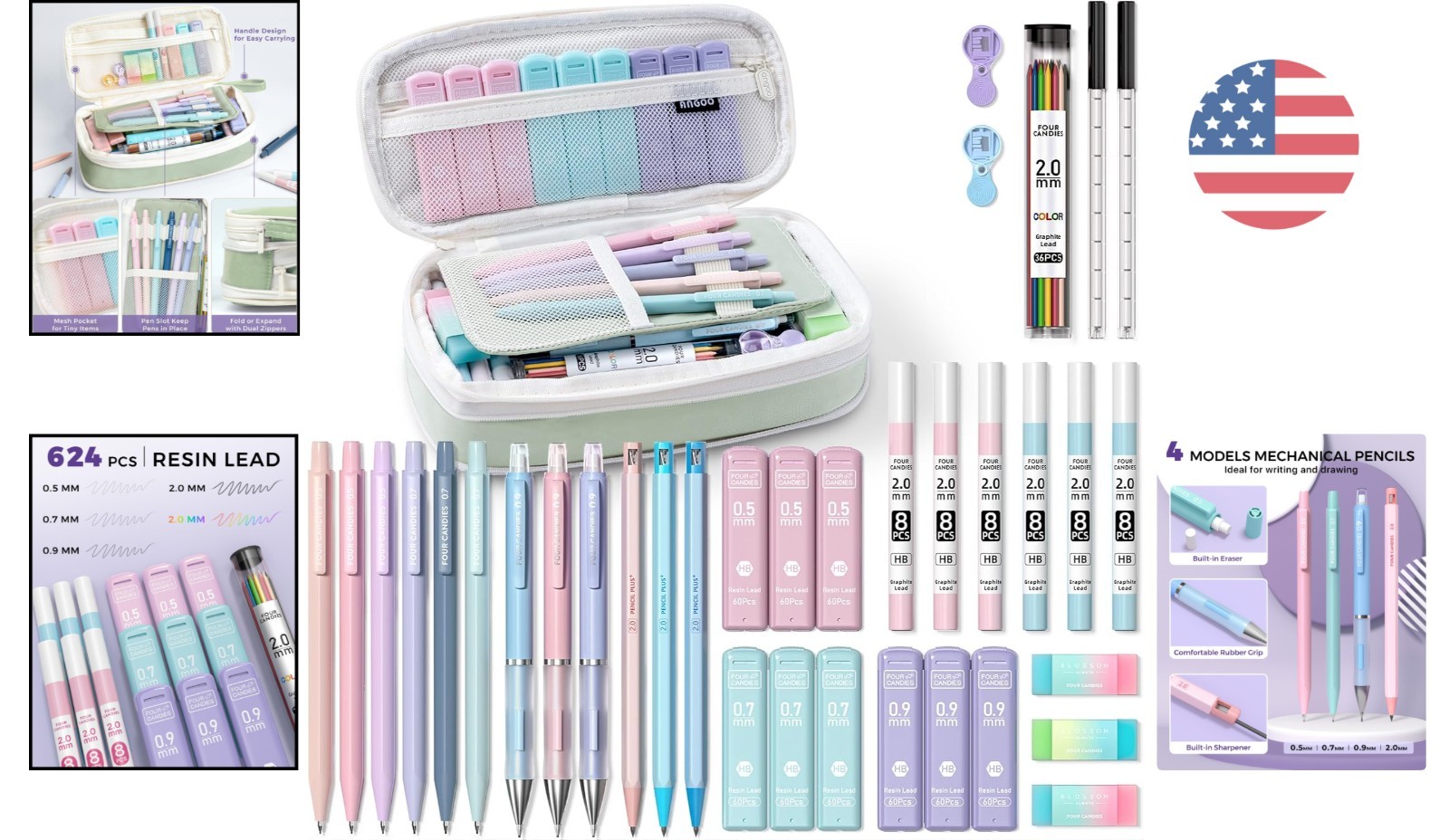 Versatile 36PCS Mechanical Pencil Set 0.5mm - 2.0mm with Lead Refills & Erasers