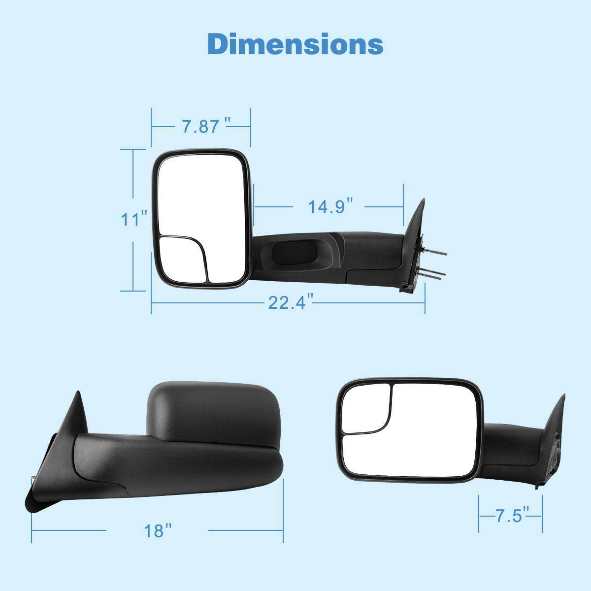 Manual Flip-up Tow Mirrors for 94-01 Dodge RAM 1500 94-02 2500 /3500 Left+Right
