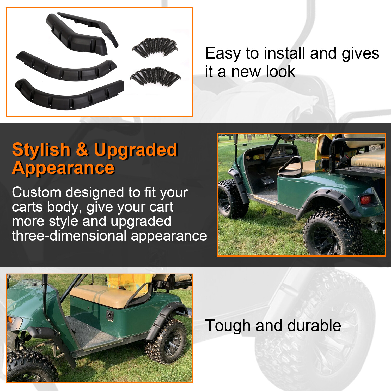 FOR EZGO TXT 94-13 Golf Cart Front & Rear Fender Flares W/ Self-taping Screws