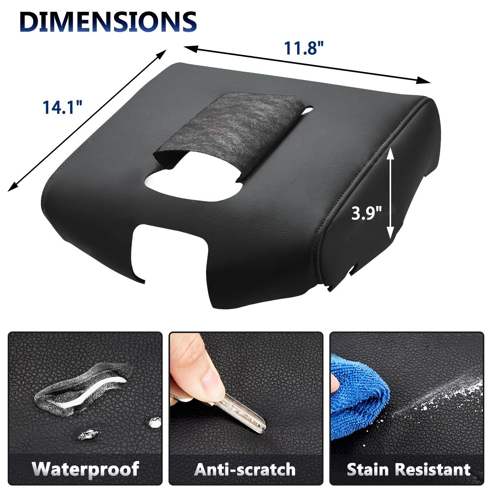 Fit 2014-2018 Chevy Silverado GMC Sierra 1500 Console Lid Armrest Cover Black