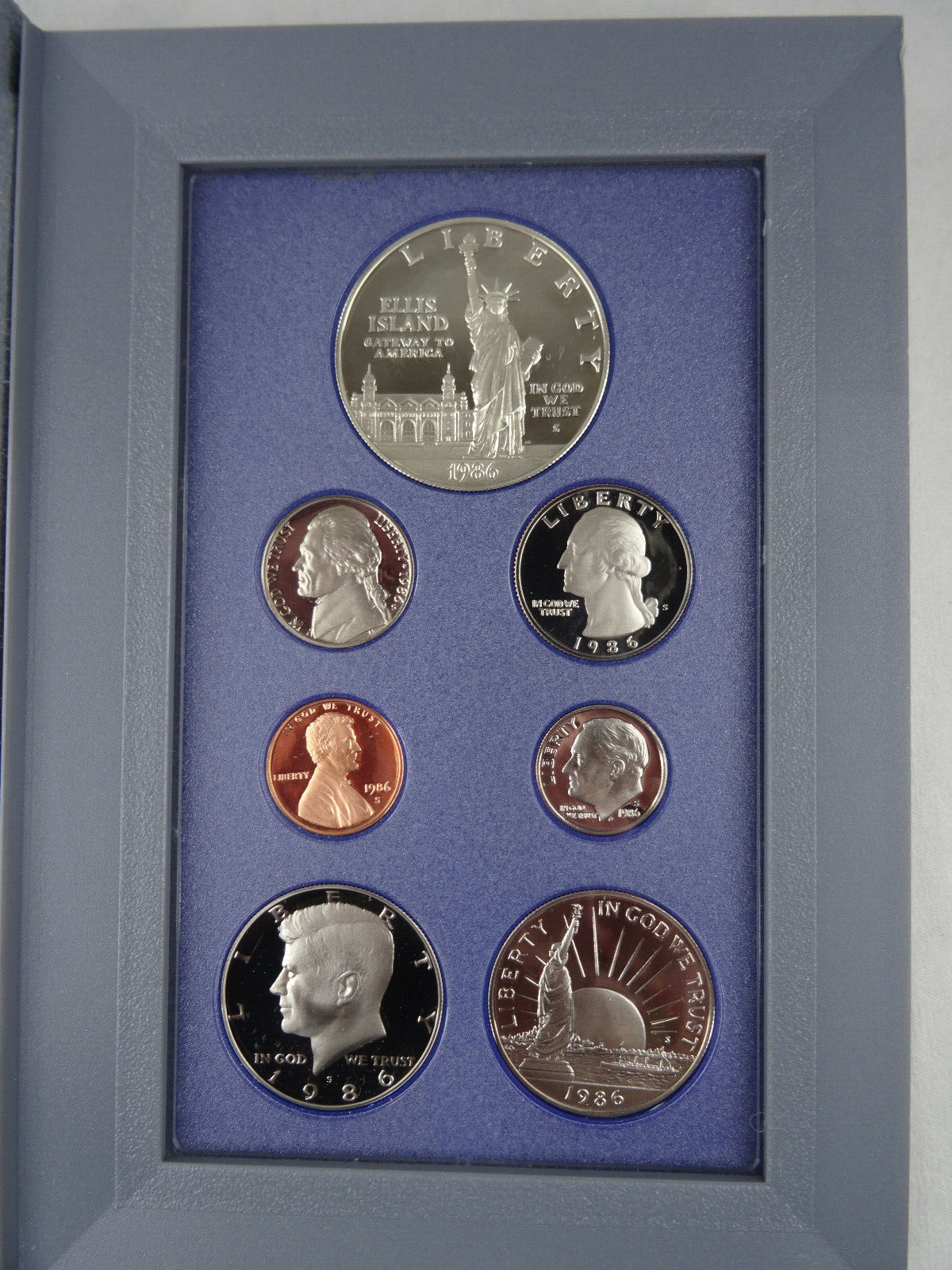 1986-S US Mint Prestige Proof Set Olympiad Silver Dollar Box & COA 7 Coins
