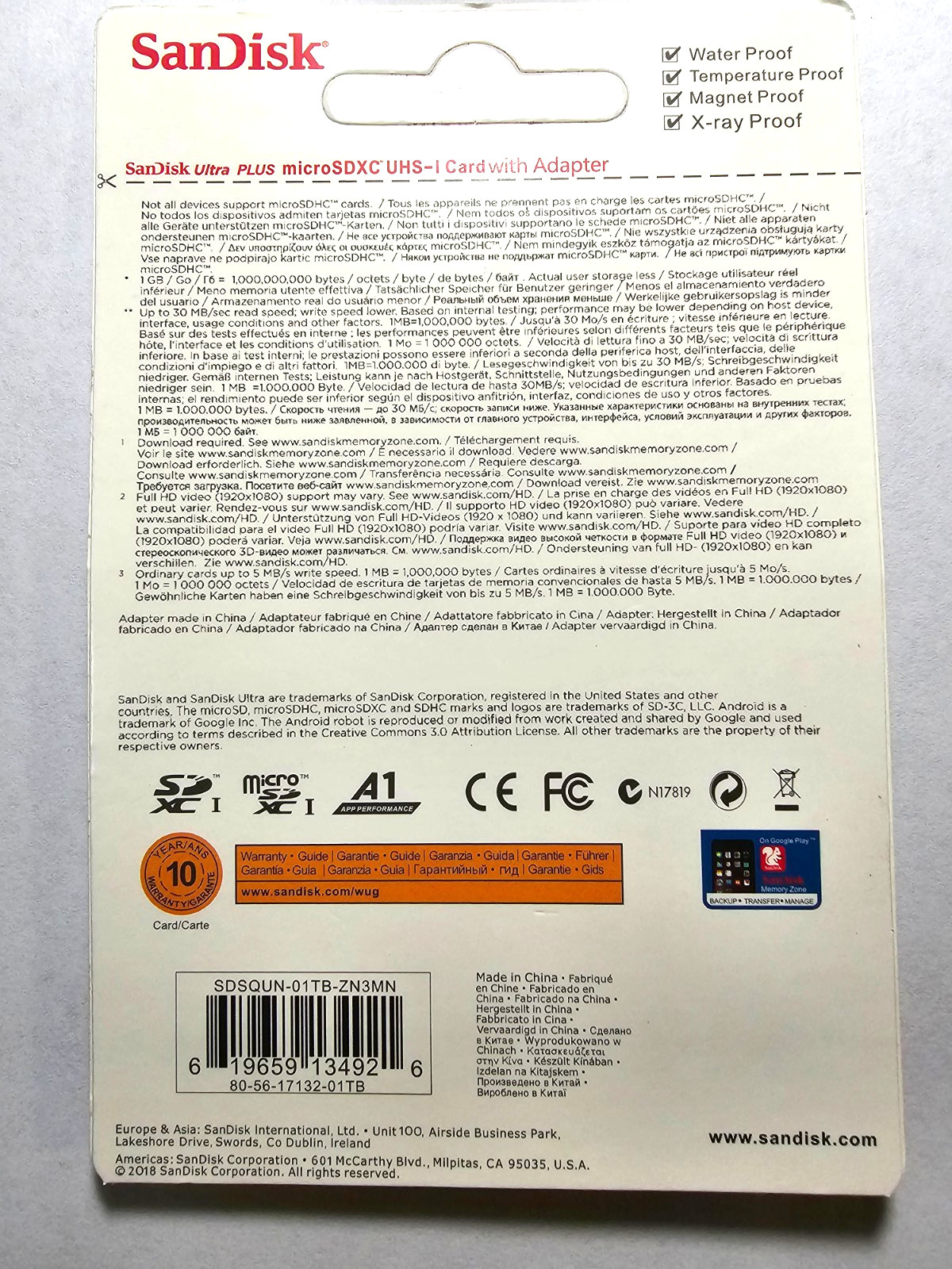 SanDisk Ultra 1TB Micro SD MicroSDXC A1 UHS-I Class 10 4K HD Memory Card