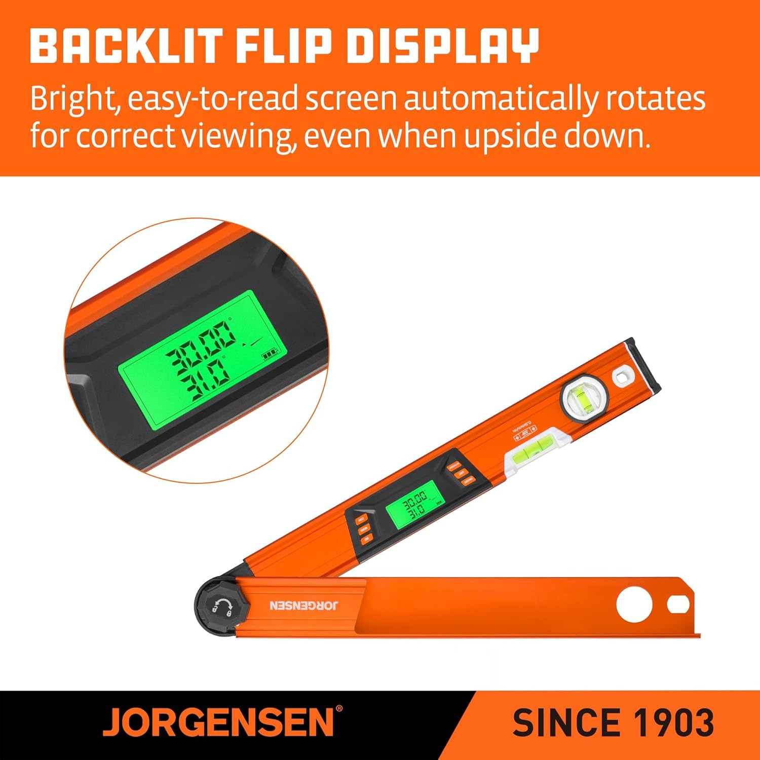 JORGENSEN Digital Multi Angle Finder Tool w/Backlit LCD Protractor Digital Level
