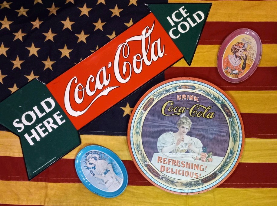 💥 Vintage Coca-Cola Advertising Sign Tray Lot X4
