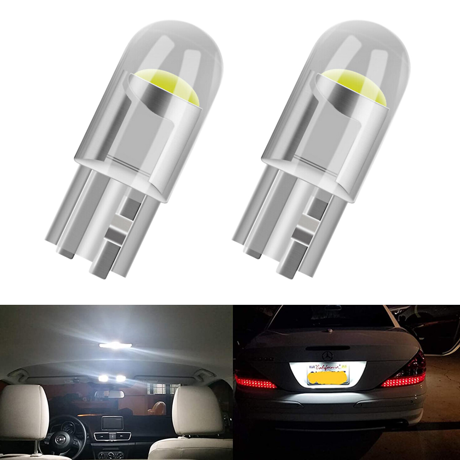 20X T10 194 168 W5W 2825 COB LED License Plate Interior Light Bulbs 6000K White