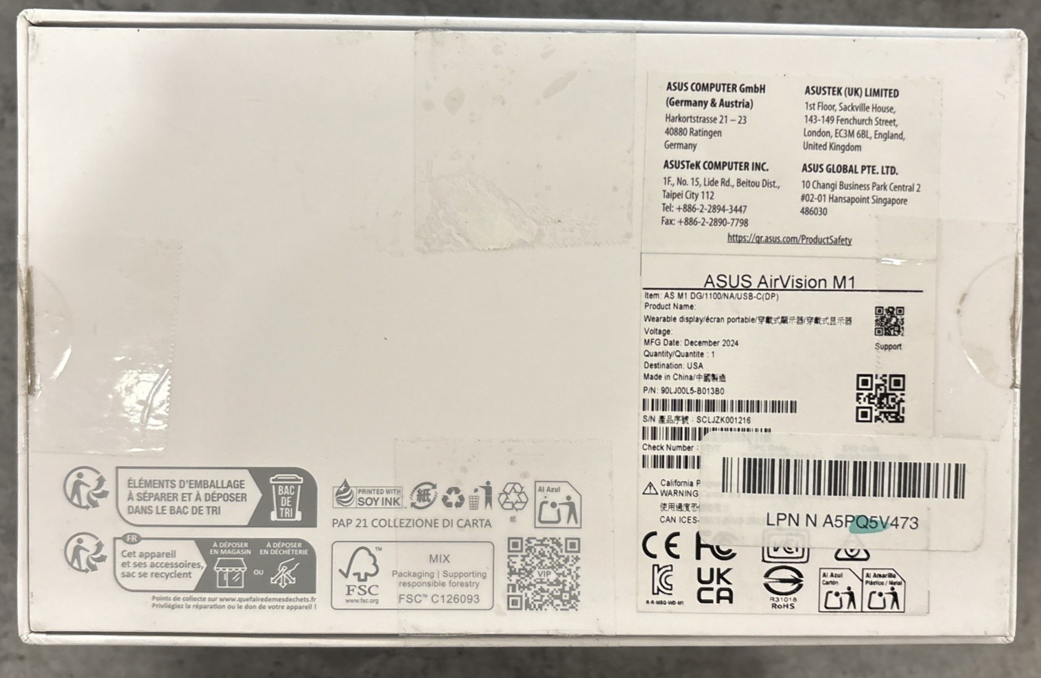 ASUS AirVision M1 Smart AR Glasses 100" Micro-OLED Wearable Display 1100 nits TF