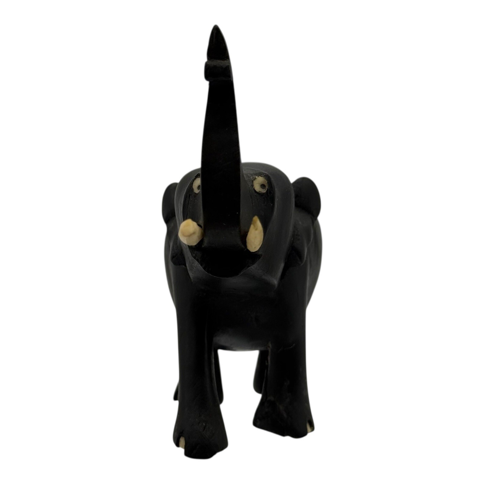 Elephant Figurine Wood Carved Trunk Up Good Luck Home Decor Vintage Statue