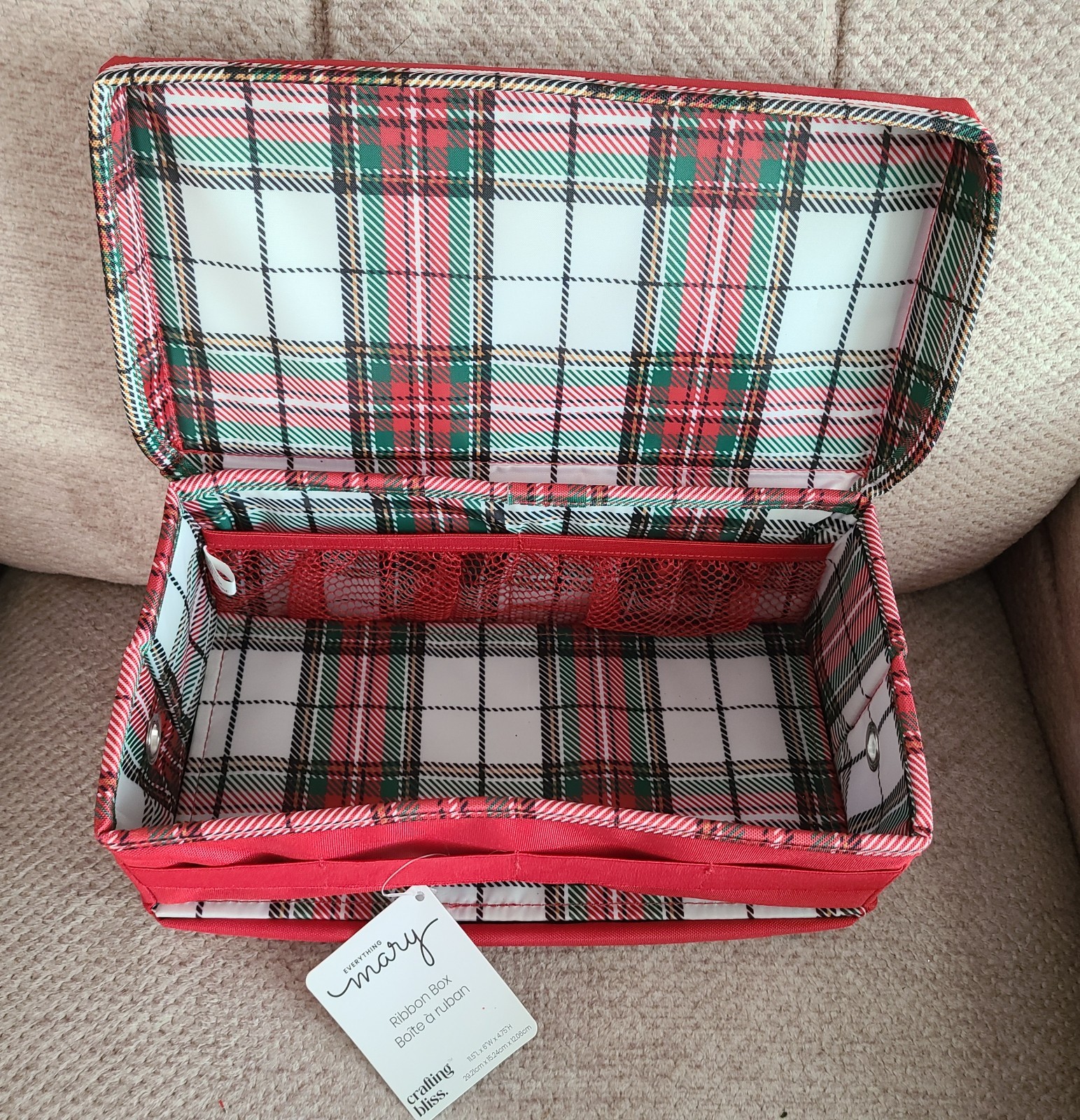 EVERYTHING MARY RED & PLAID STORAGE RIBBON BOX NEW