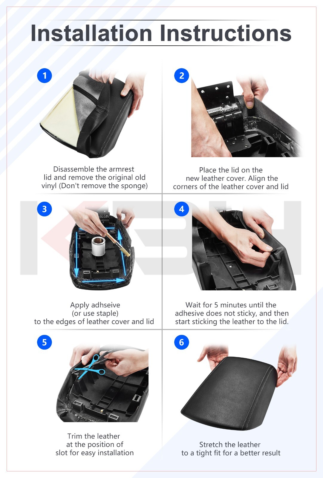 Fits 2014-2021 Toyota Tundra Center Console Lid Armrest Leather Cover Trim Black