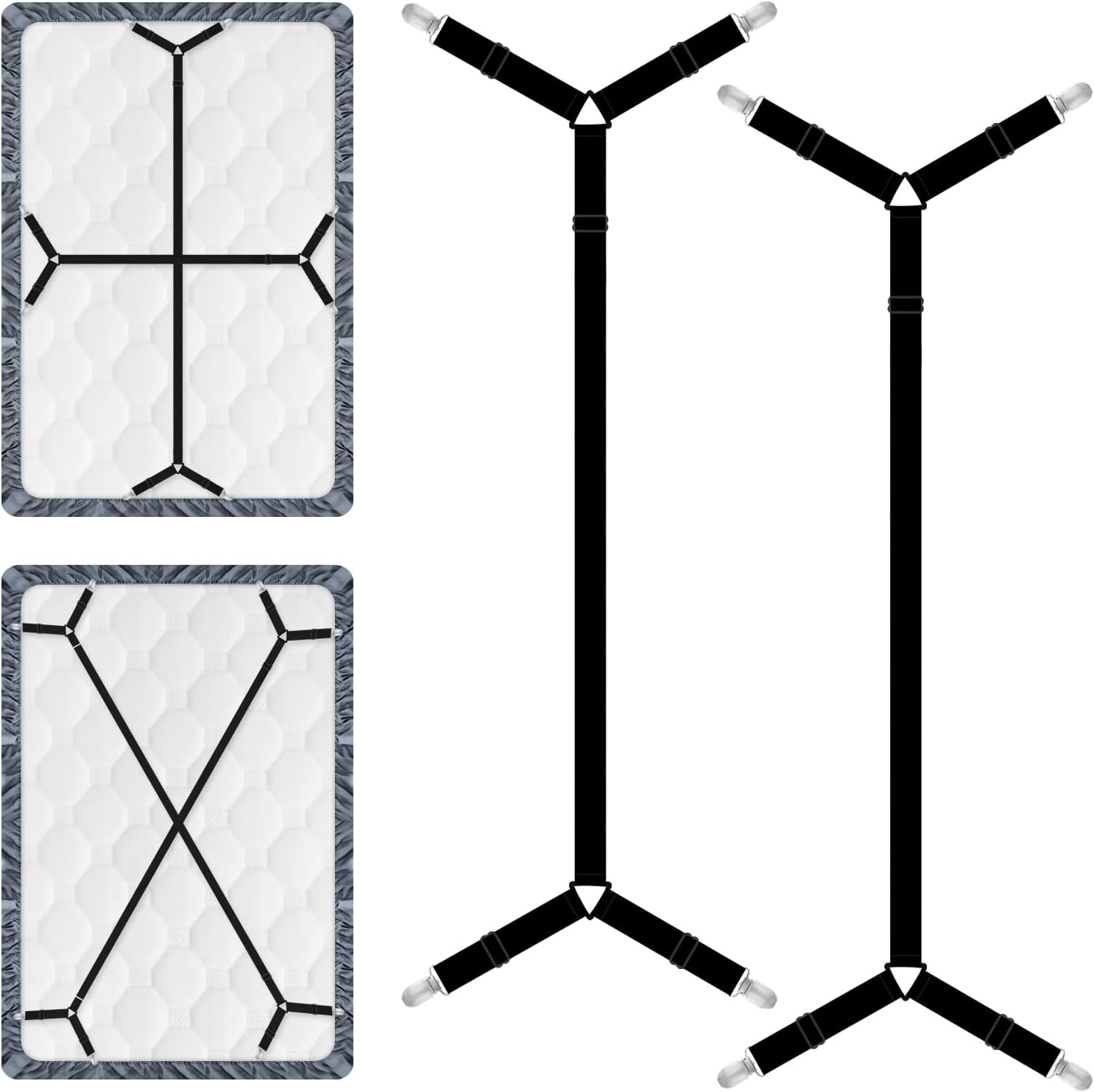 Bed Sheet Straps, 2Pcs Elastic Adjustable Bed Sheet Holder Straps, Fitted Sheet