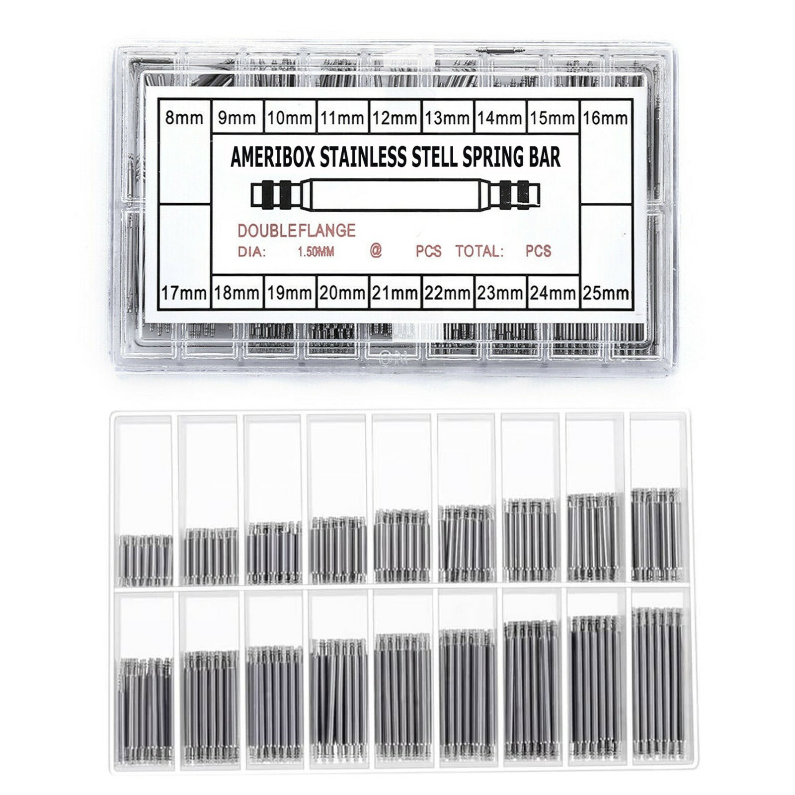 360pcs Watch PINS SPRING BARS Band Strap Link 8-25mm Repair Kit Stainless Steel