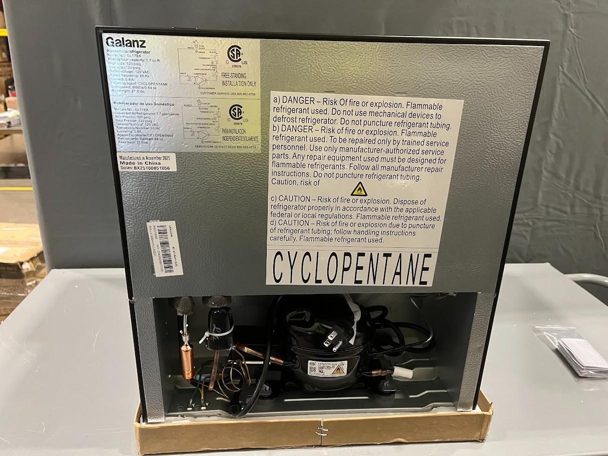 Galanz 1.7 Cu ft One-Door Mini Refrigerator, Black, New