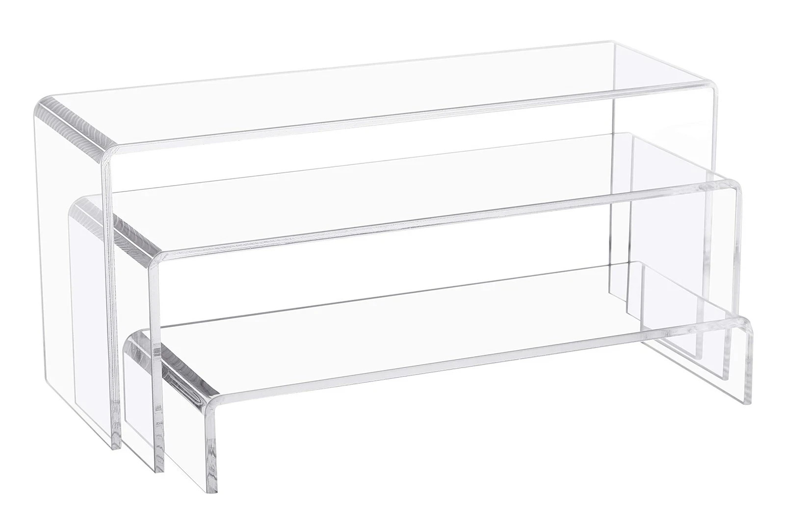 3 PC Large Clear Acrylic Riser Set Display Risers Shelf Showcase Fixtures
