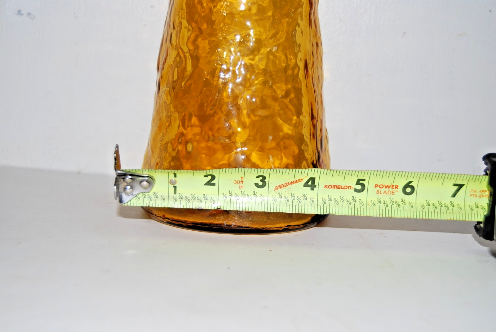 Vintage Empoli Honey Amber Crinkle Glass Decanter Bottle 23" Tall w/ Stopper