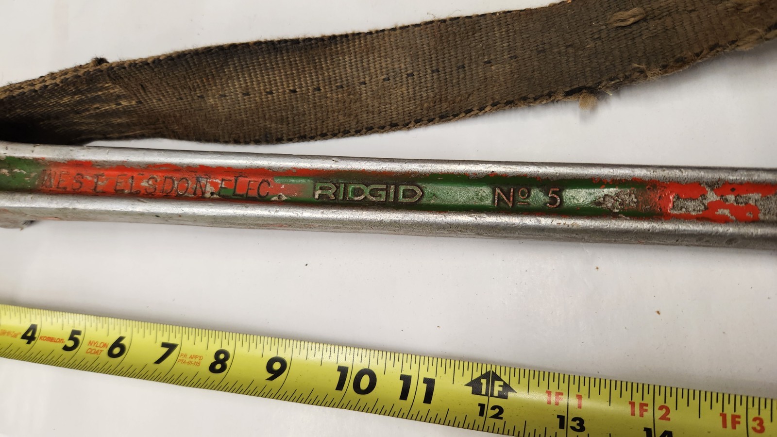 Ridgid No. 5 Adjustable Strap Pipe Wrench, 26" Strap w/Previous Owner Etchings