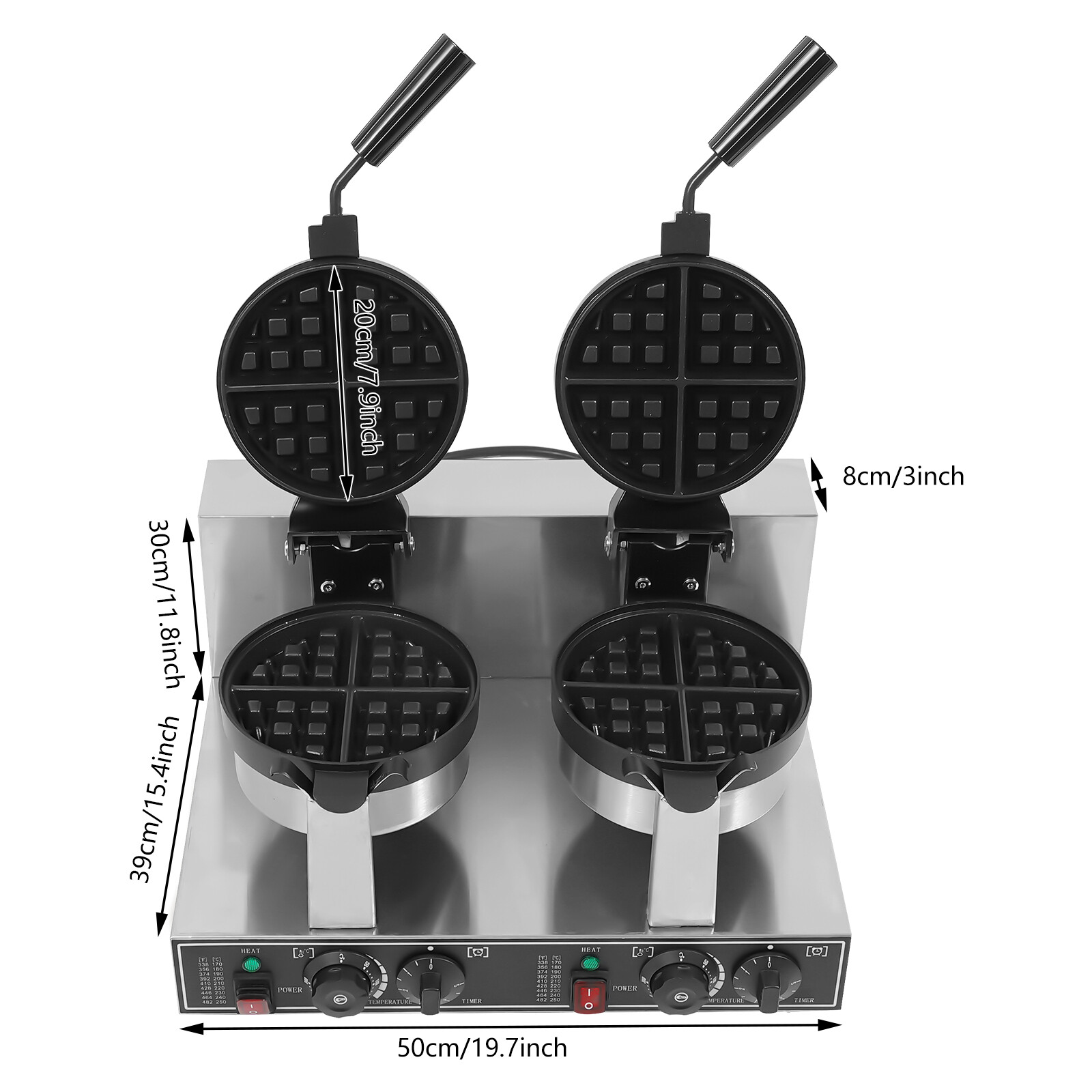 Commercial Dual Head Belgian Waffle Maker Rotating Double Waring Breakfast Maker