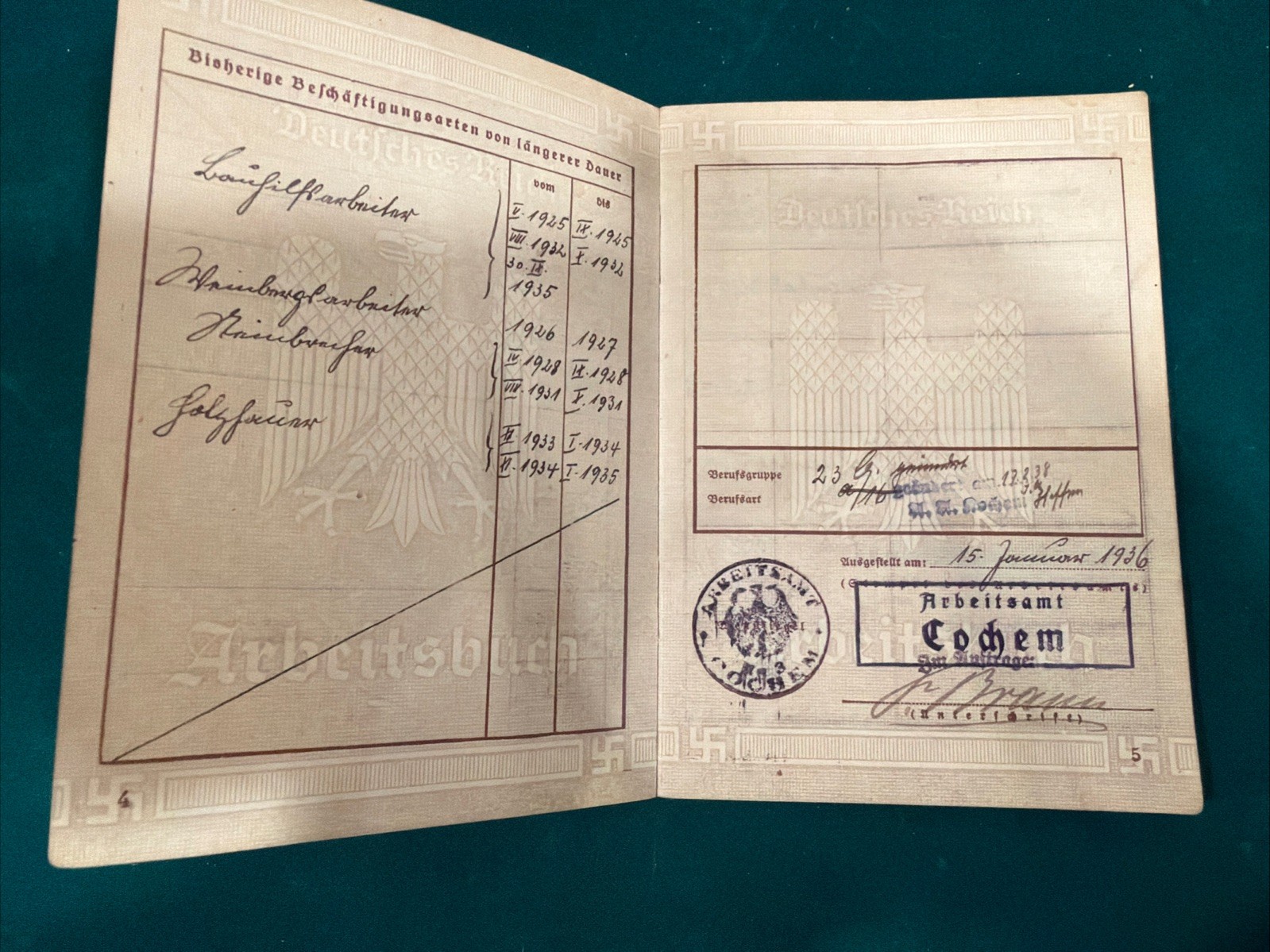 Original VTG before WWII German Arbeitsbuch Work Book