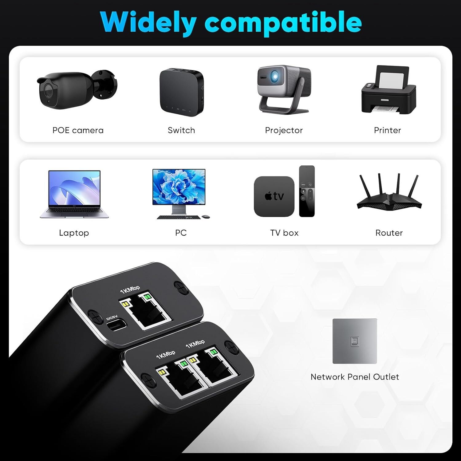 RJ45 Gigabit Ethernet Splitter 1000Mbps LAN Network Internet 1 to 2 Out Adapter