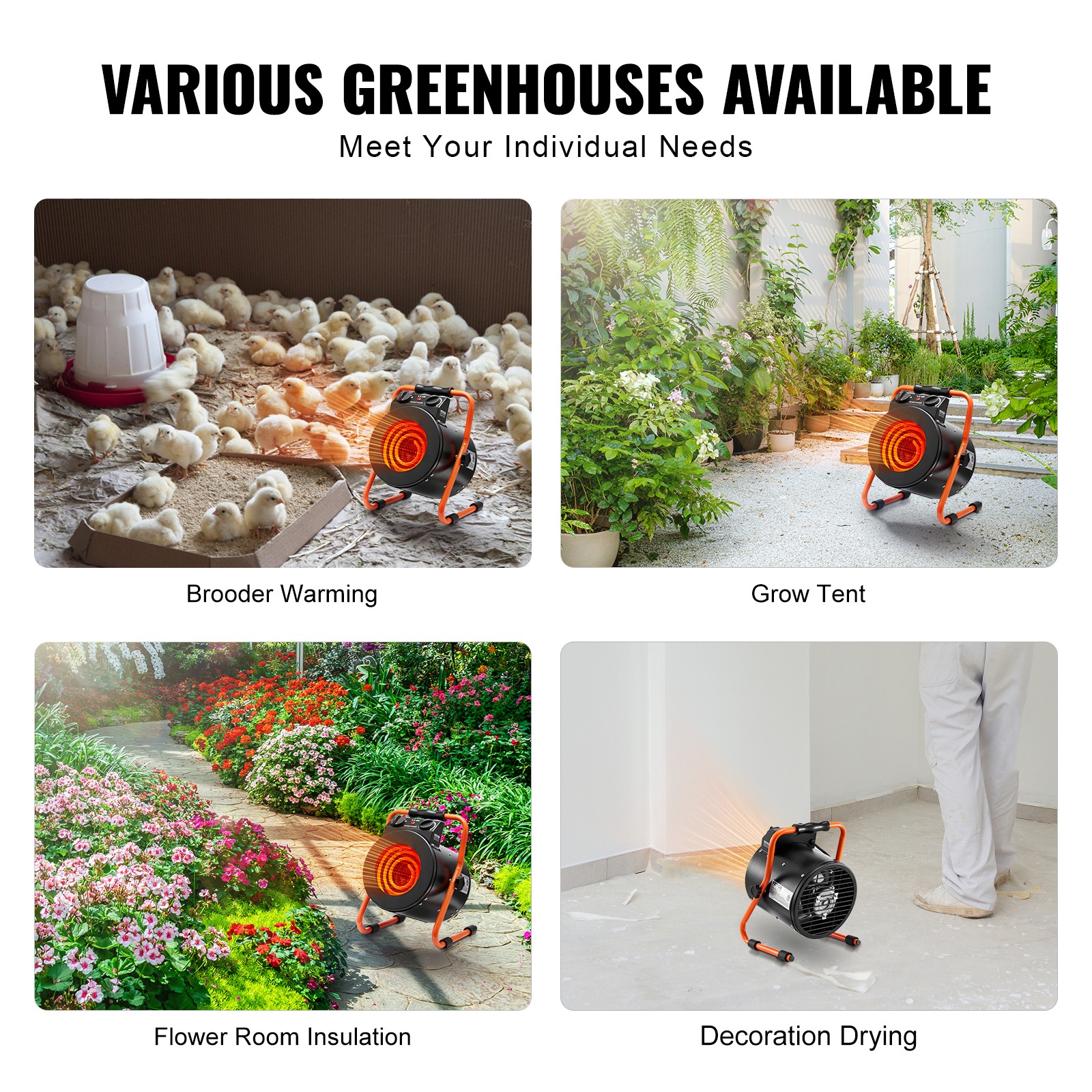 VEVOR Greenhouse Heater with Thermostat 1500W Fast Heating Overheat Protection