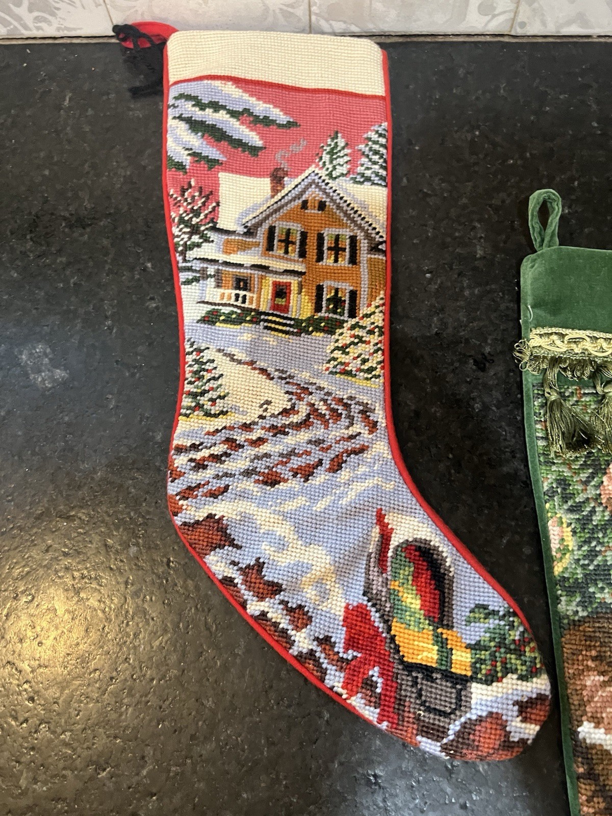 Set Of 3 Needlepoint Christmas Stockings -