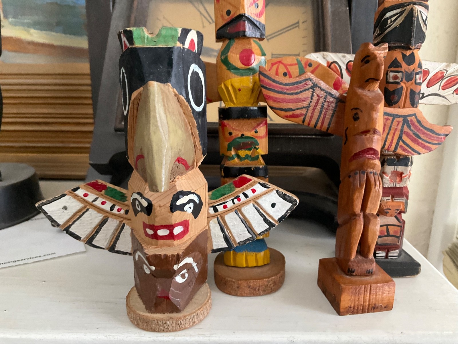 Vintage TOTEM POLE LOT Native Canadian Hand Carved SOUVENIR TRADE ABORIGINAL