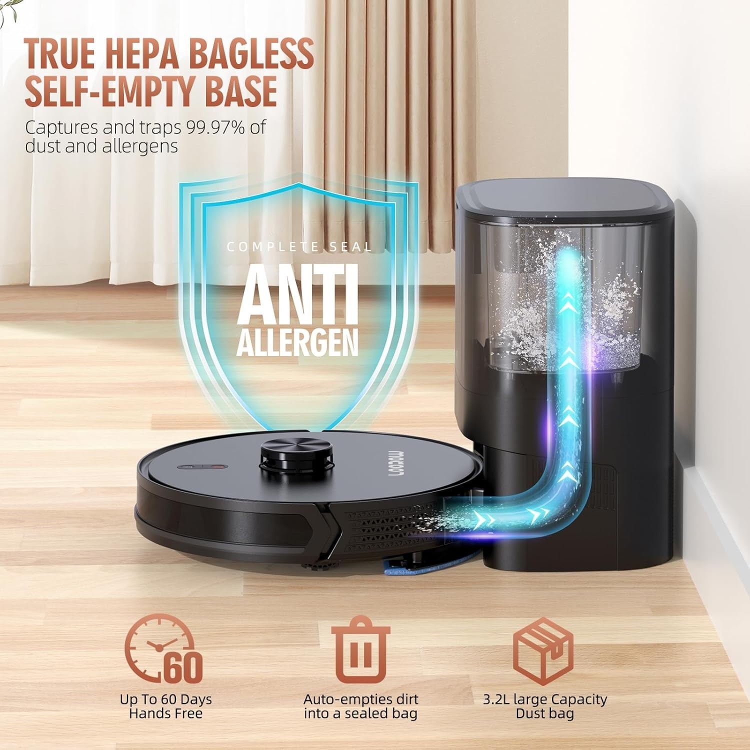 Robot Vacuum and Mop Combo with Self-Emptying Station (60-Day), LiDAR Navigation