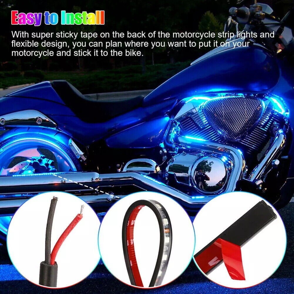 12PC RGB Bluetooth Motorcycle LED Light Under Glow Neon Strip Remote Control Kit