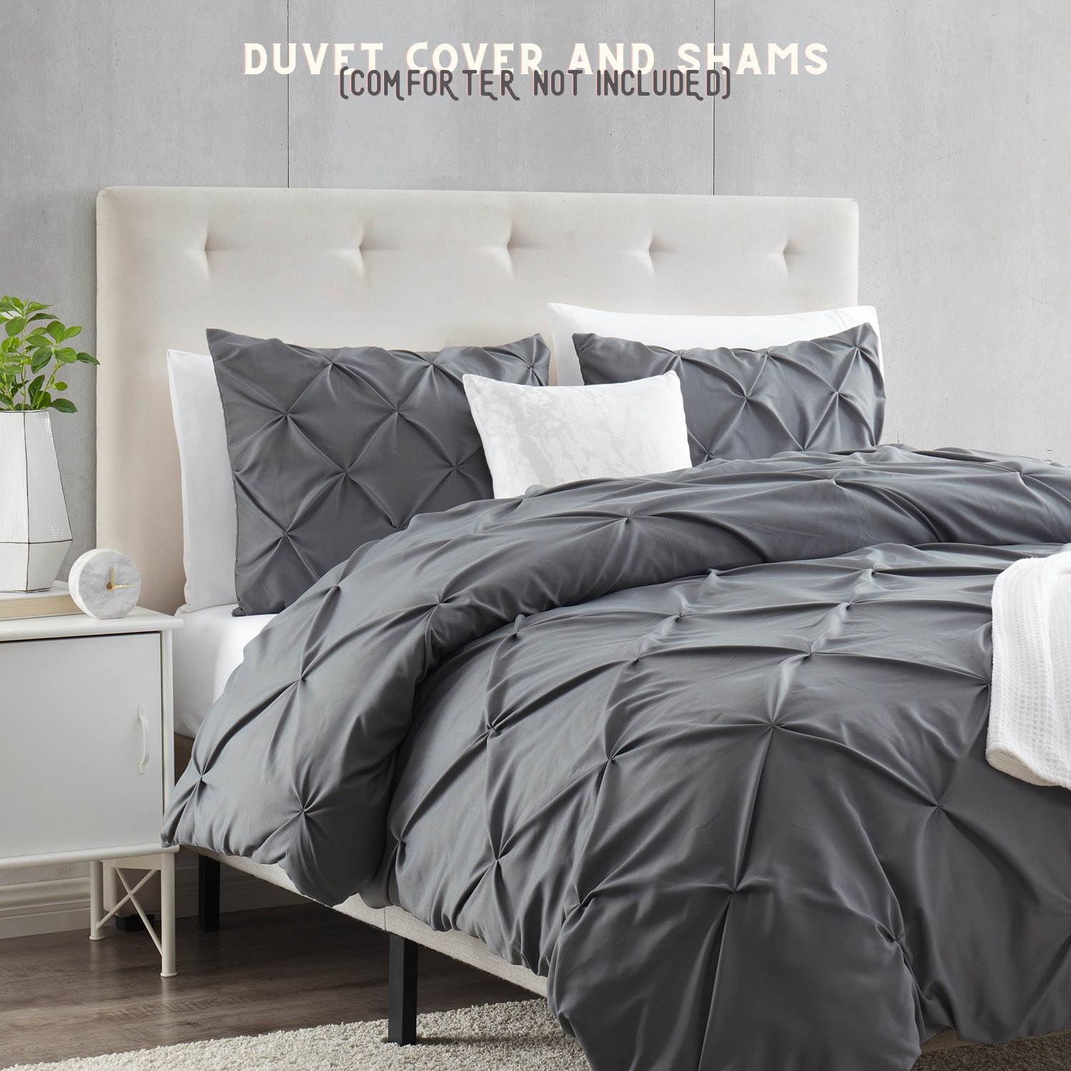 Pinch Pleat Duvet Cover Set, 3 Piece Luxurious Pintuck Comforter Cover by Nymbus