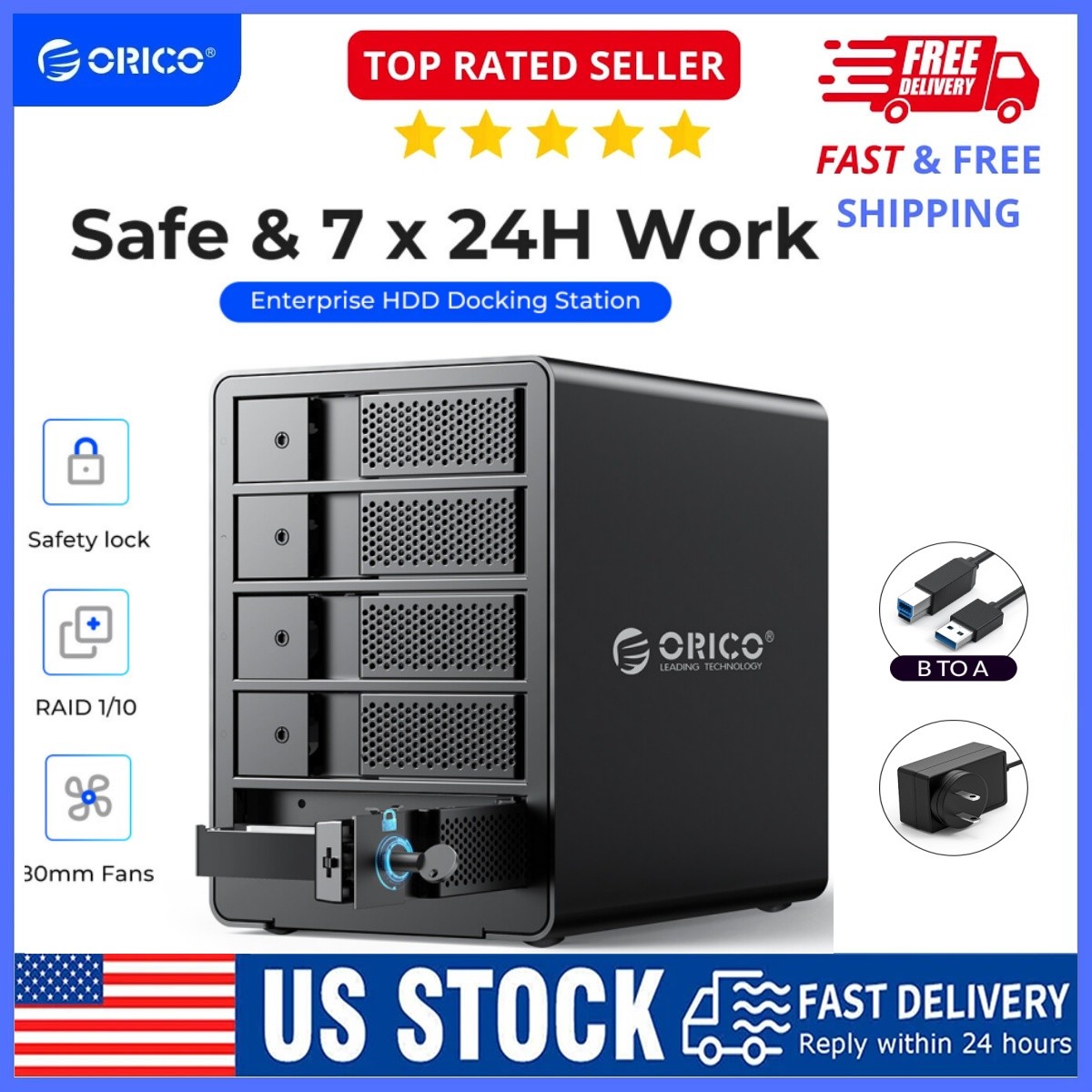 ORICO 5 Bay Raid SATA Hard Drive Enclosure USB 3.0 Docking Station Safety Lock