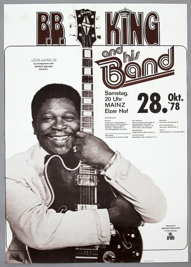 B.B. KING – rare vintage original 1978 concert poster *MIDNIGHT BELIEVER*