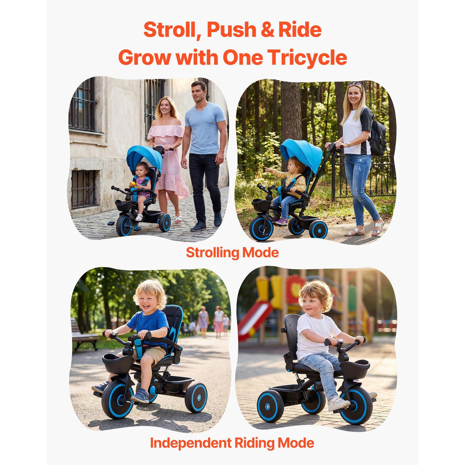 Uimoso 6-in-1 Toddler Tricycle with Push Handle Push Trike for Kids Aged 1-5