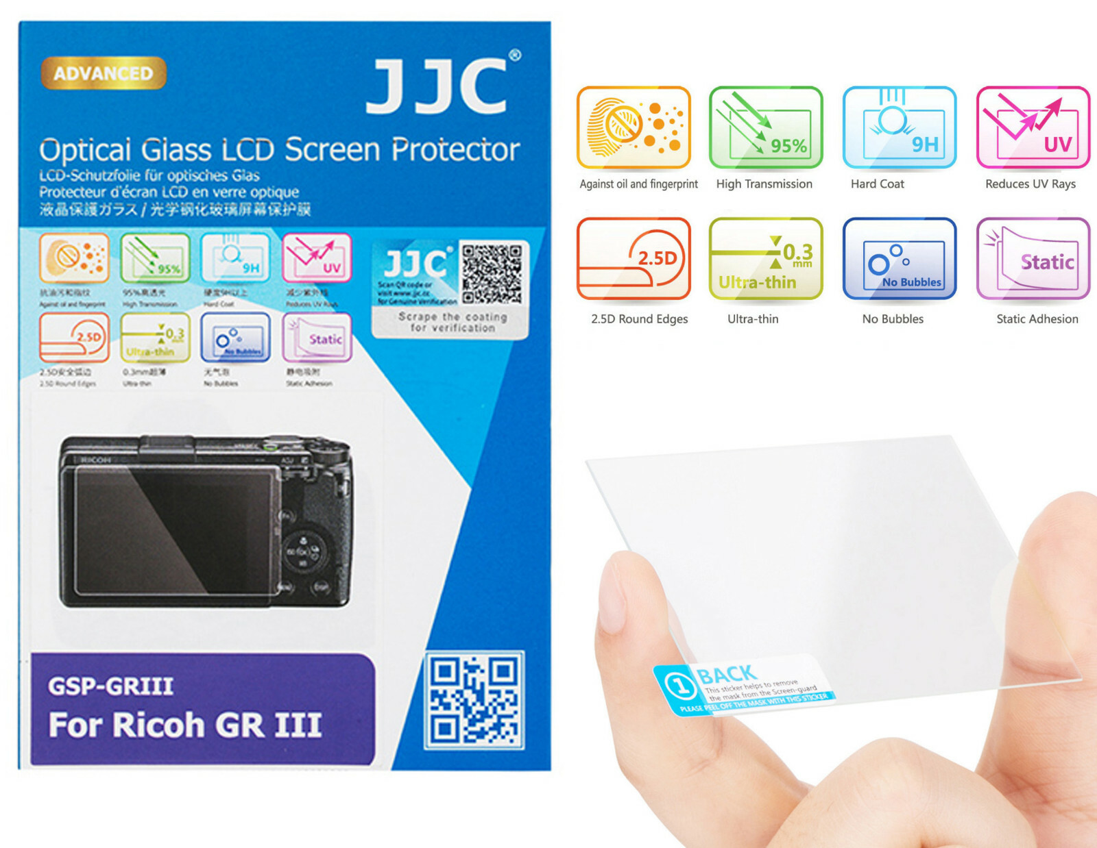 JJC 2.5D 9H Tempered Optical Glass LCD Protector for Ricoh GR3 GR III