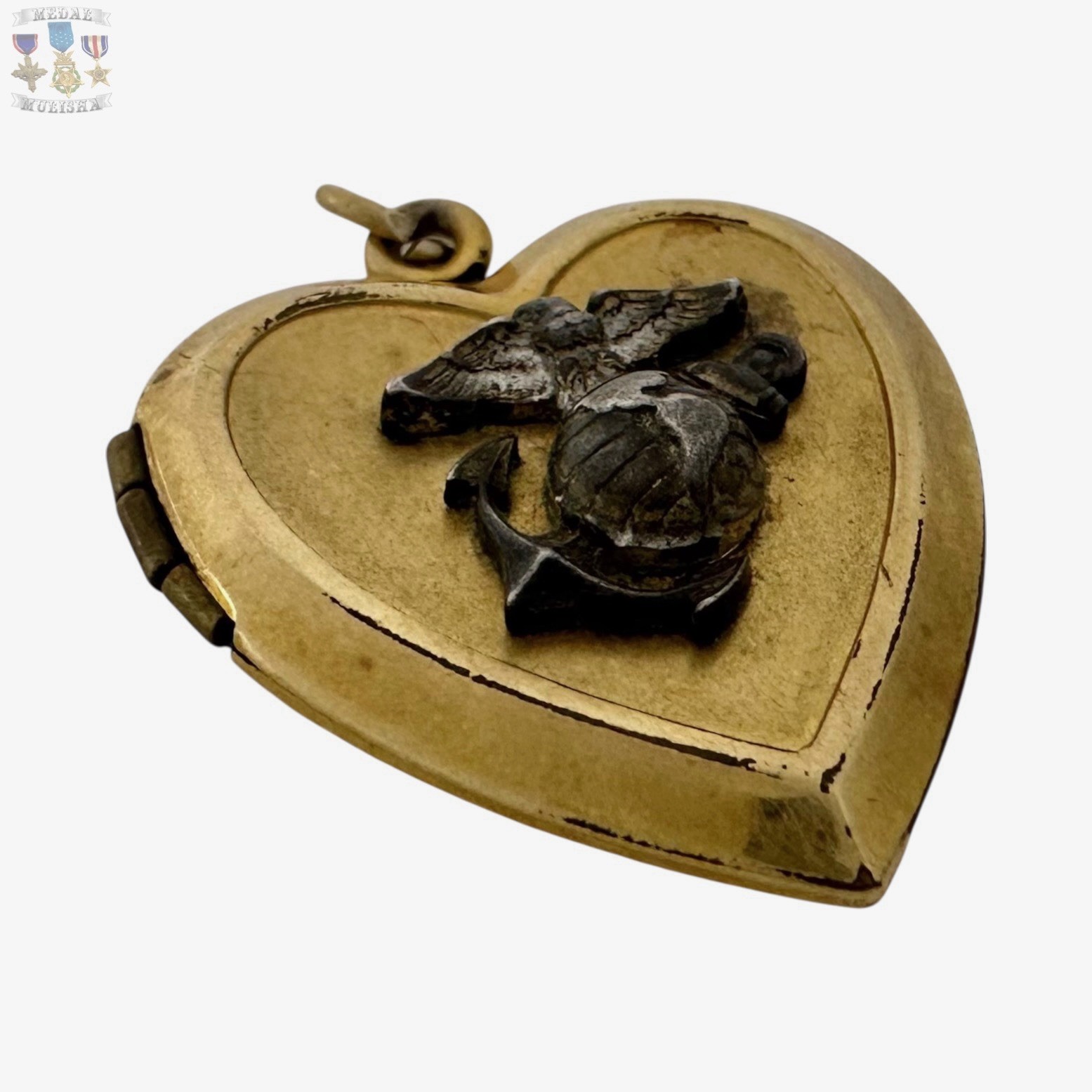 1/20 12K GOLD WWII MARINE CORPS EAGLE GLOBE ANCHOR INSIGNIA LOCKET SWEETHEART