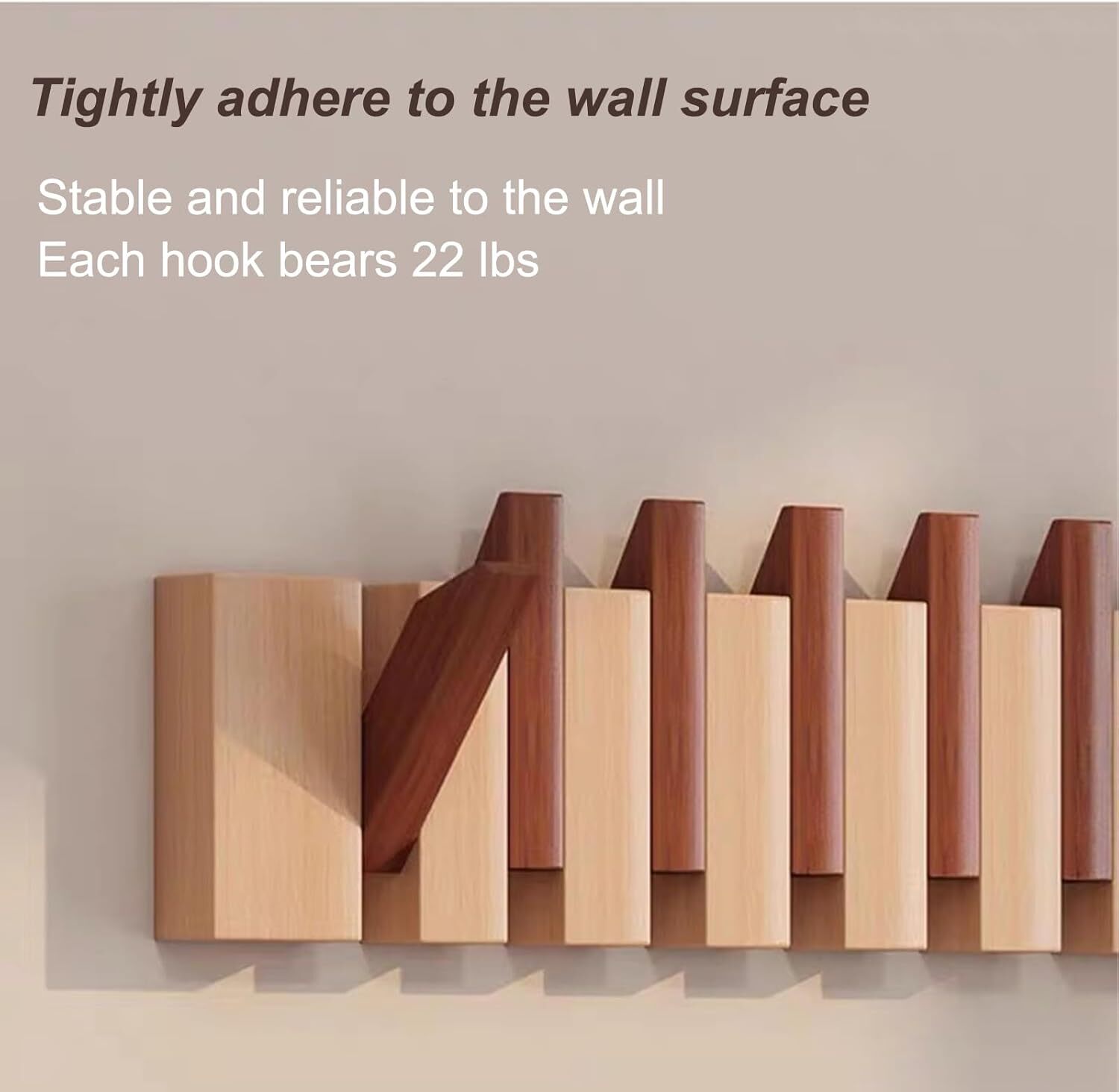 Natural Wood Coat Rack, Wood Wall Mounted, Accordion Wall Hanger, Piano Shape