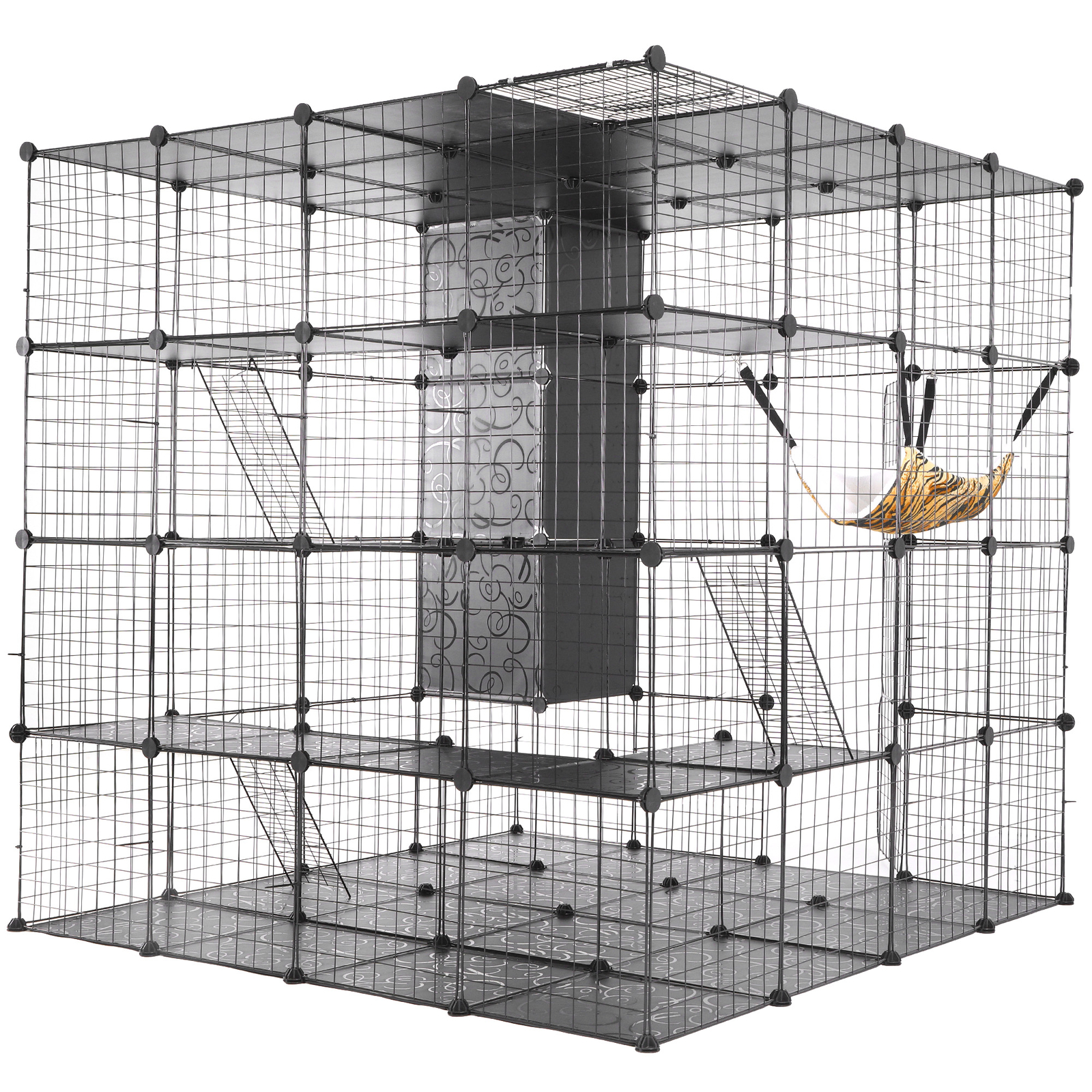 Large Cat Cage for 1-4 Cats with Storage Cube with Hammock 4 Tiers Cat Kennel