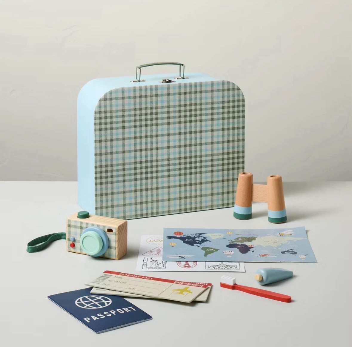 Toy Suitcase & Travel Accessories - Hearth & Hand with Magnolia. Wooden. Map.